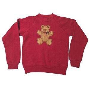 Wrangler Kids Red Teddy Bear Sweatshirt Size M 10-12 Crewneck Pullover fits 8-10